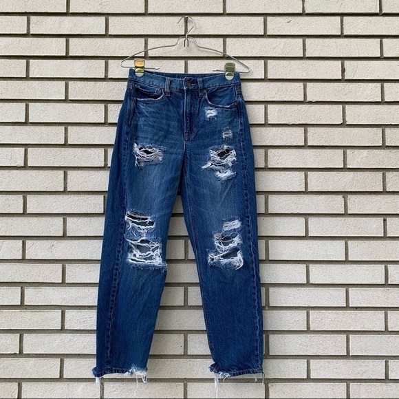 American Eagle 90s Boyfriend Distressed Ripped Destroyed Jeans Blue 00 Short - Picture 3 of 16